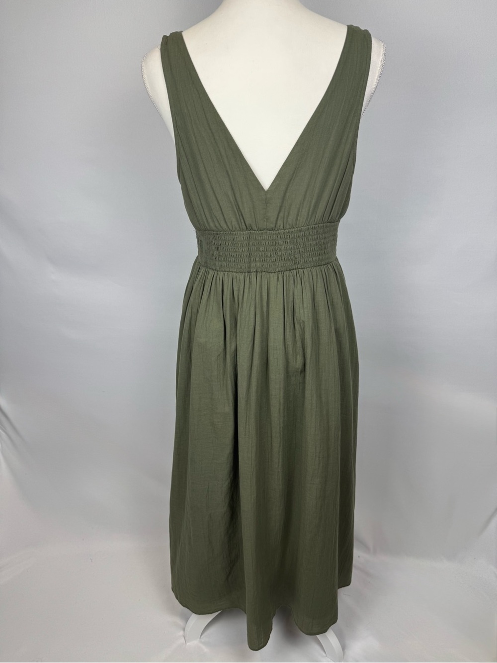 American Eagle V-Neck Corset Midi Dress Sundress Olive Green Pockets Medium - Picture 7 of 10
